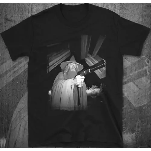 Gandalf with a Gun – Epic Fantasy Mashup T-Shirt